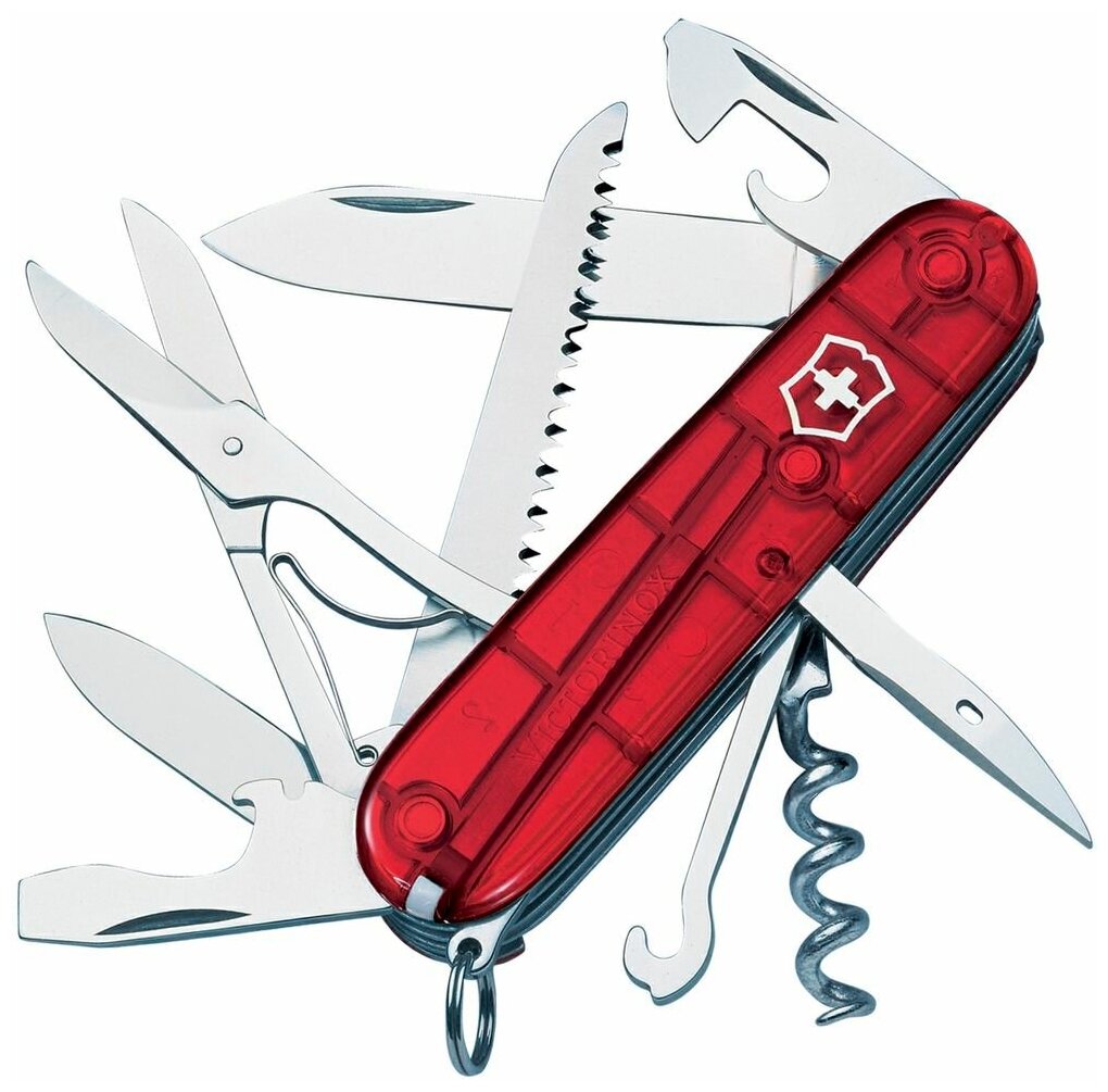 Нож перочинный VICTORINOX Huntsman, 91 мм, 15 функций, полупрозрачный красный