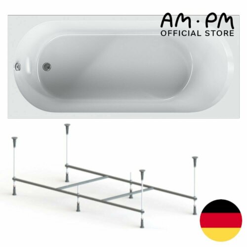 Ванна акриловая с каркасом AM.PM X-Joy 180x80 комплект 2 в 1, оптимальная поддержка спины и максимальное погружение в воду, усиленный корпус, Германия