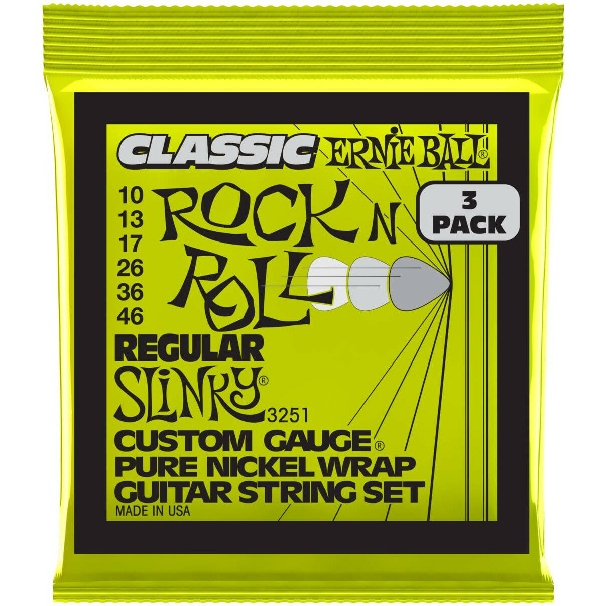 ERNIE BALL 3251 набор из 3х комплектов для эл. гитары Regular Slinky Classic RnR Pure (10-46)