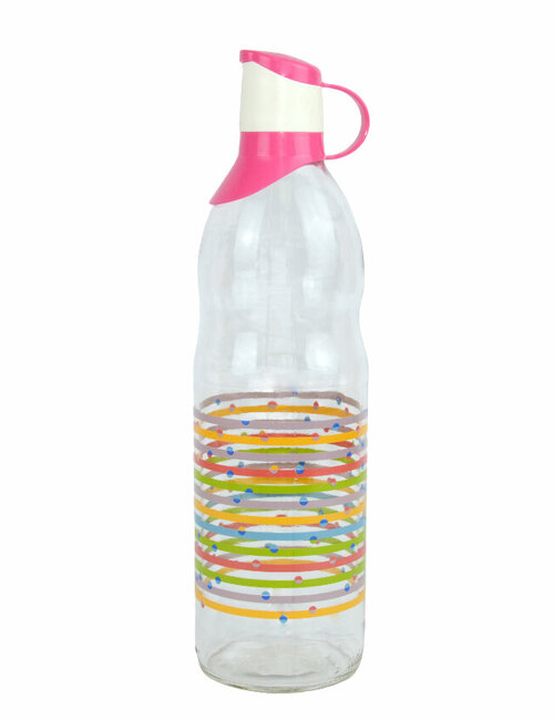 Бутылка для воды, жидкости 1000 мл. стеклянная розовая