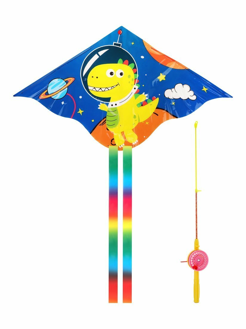 Змей воздушный на удочке Динозаврик 52х95 см. (+100 см. хвоста). Удочка 80 см. леска 30 м. Наша Игрушка YG2329-1