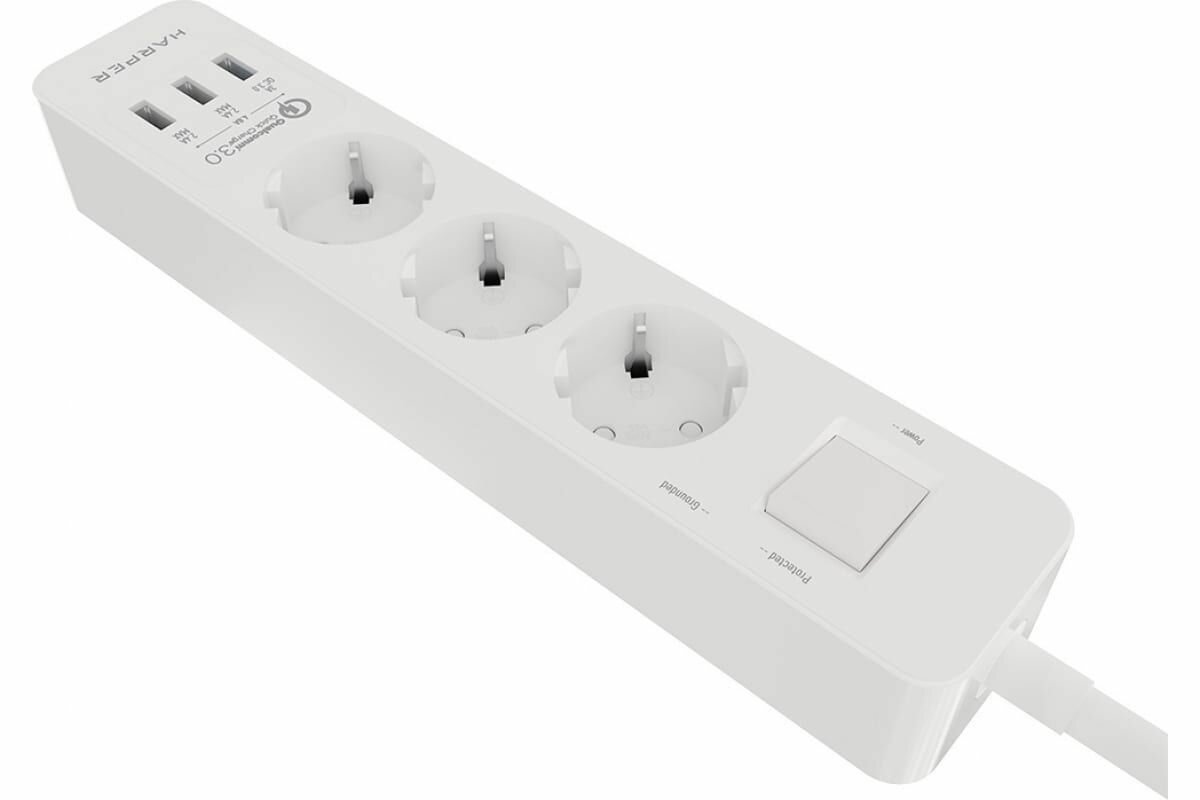 Сетевой фильтр с USB зарядкой HARPER UCH-410 Белый QC3.0 — фото 11