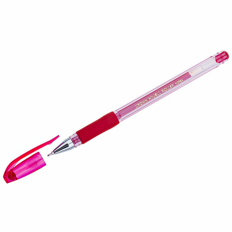 Ручка гелевая Crown "Hi-Jell Needle Grip" красная, 0,7мм, грип, игольчатый стержень, штрих-код, 245942