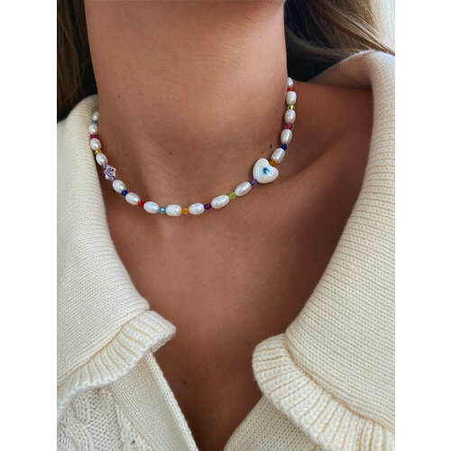 фото Колье allumer, жемчуг пресноводный, хрусталь, керамика, длина 36 см, light blue