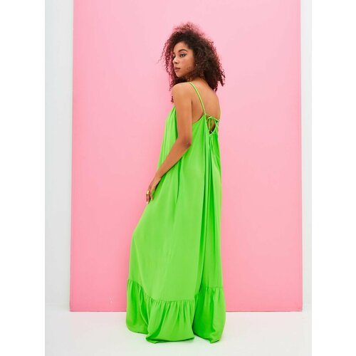 фото Платье-комбинация yolka_dress, вискоза, свободный силуэт, макси, открытая спина, размер единый, зеленый
