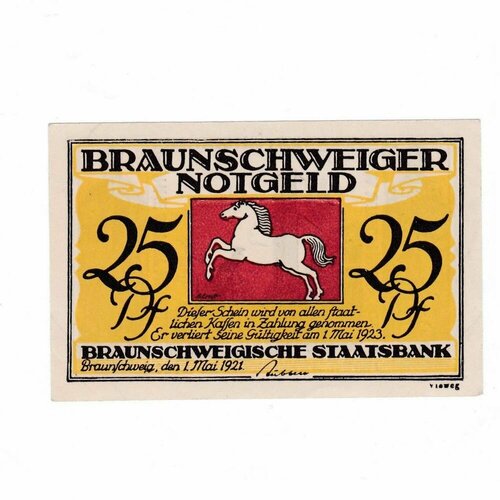 Германия (Веймарская Республика) Брауншвейг 25 пфеннигов 01.05.1921 г. (Вид 3)