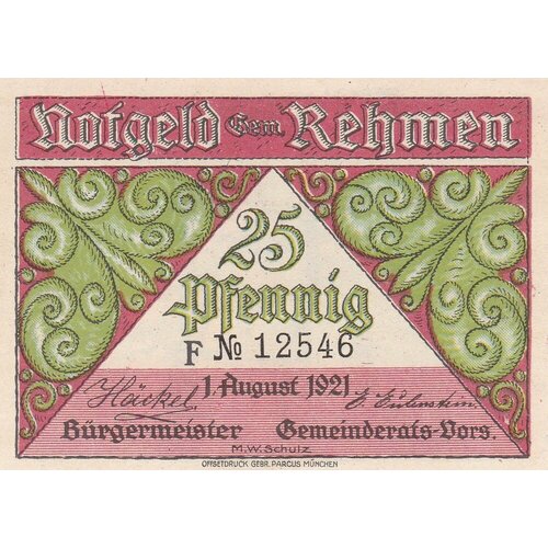 Германия (Веймарская Республика) Ремен 25 пфеннигов 1921 г. (F) (3)