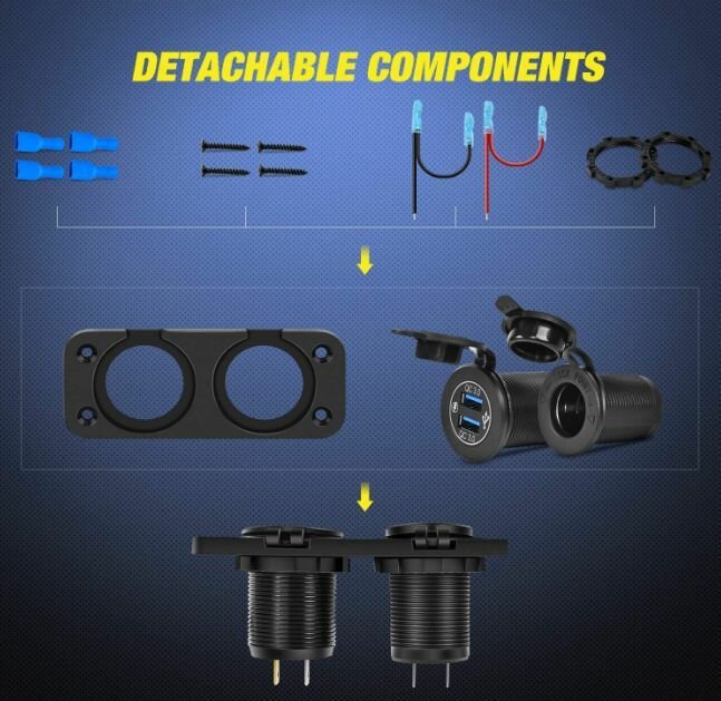 Панель зарядки/ врезная разетка с двумя гнездами RECXON UFC-09 (синяя подсветка) — фото 1