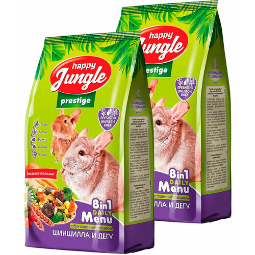 HAPPY JUNGLE престиж для шиншилл и дегу (500 гр х 2 шт) happy jungle престиж для кроликов 500 гр х 2 шт