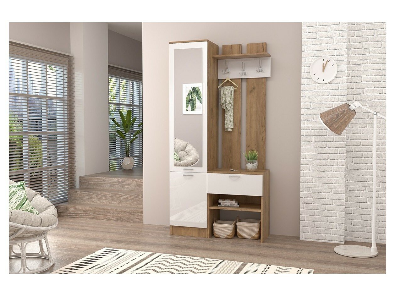 фото Прихожая Иннэс-3 (Белый глянец, Дуб Крафт Золотой)