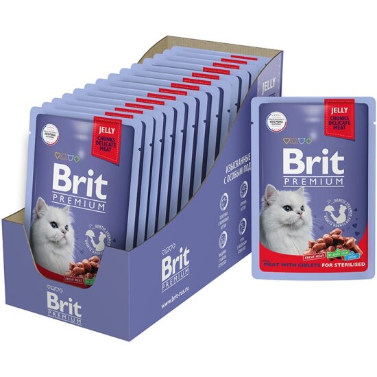 Корм для взрослых стерилизованных кошек Brit Premium Мясное Ассорти с потрошками 14шт.*85г