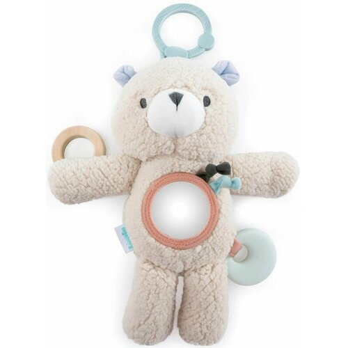 Подвесная игрушка мишка деревянное кольцо, зеркальце на животике INGENUITY 12381IN