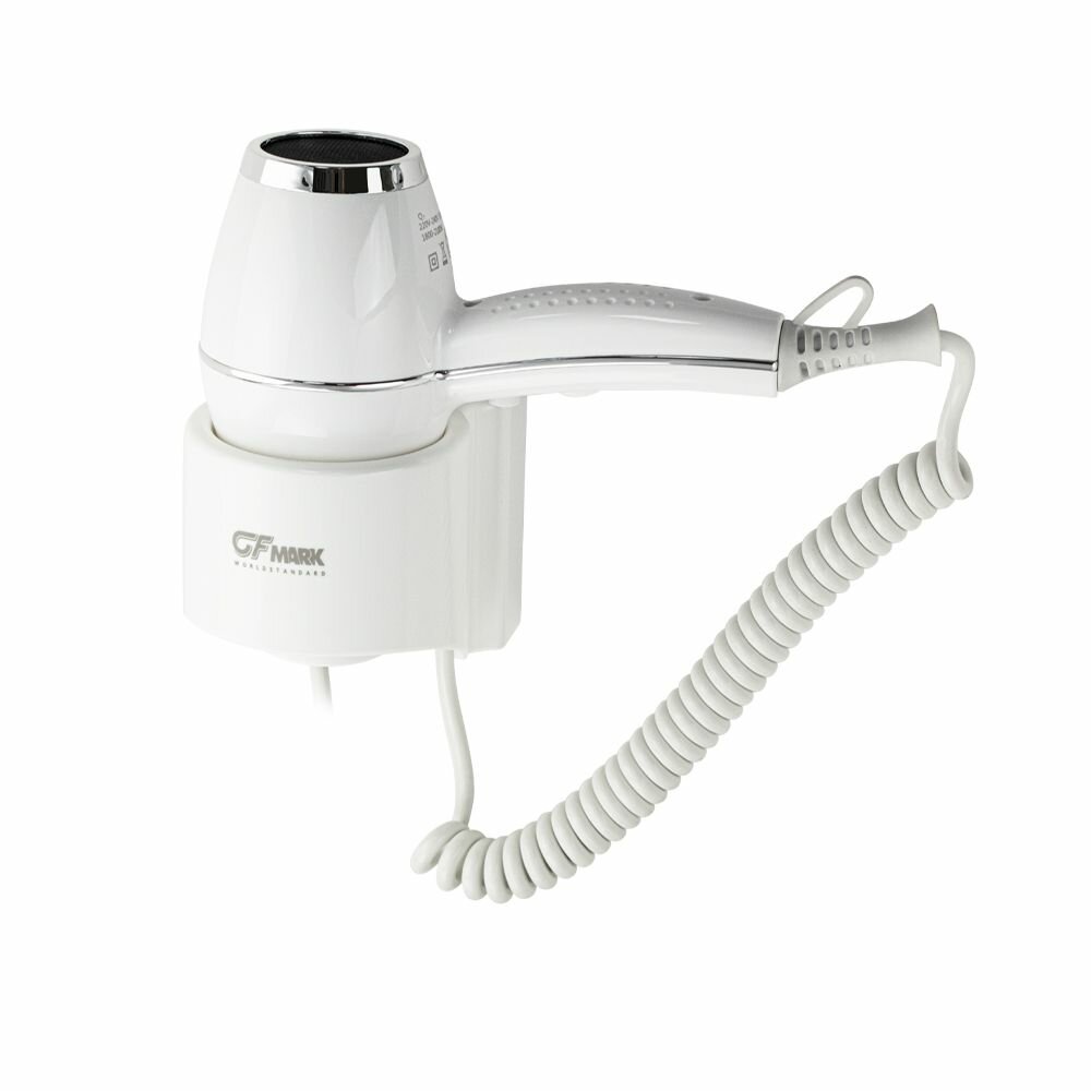 фото Фен для волос профи, супермощный, в ванную комнату, с торцевым креплением, горячий - холодный поток, с хромированными вставками, 1800W