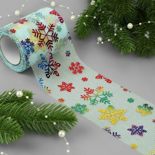 Фатин со снежинками с разноцветным тиснением 75 см 11 1 гкв м 91 05 м цвет голубой 11 418₽