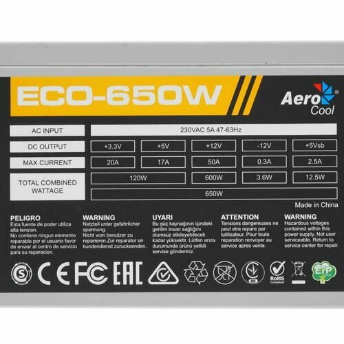Блок питания AeroCool Eco 650W серый BOX - фото №19
