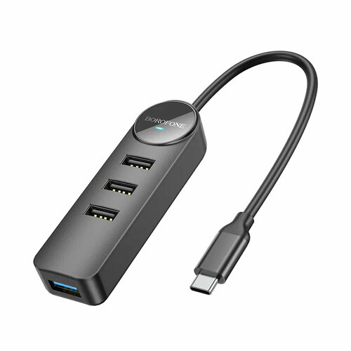 USB-концентратор Borofone DH5, Erudite 4-in-1, 4 гнезда, 4хUSB 3.0, кабель Type-C 0.2м, цвет: чёрный