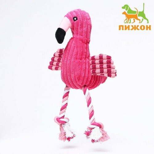 Игрушка для собак Пижон мягкая, Фламинго с пищалкой и канатом, 37х16 см, розовая