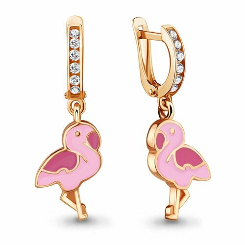 Серьги с подвесками серебро, 925 проба, фианит, эмаль, золотой, розовый