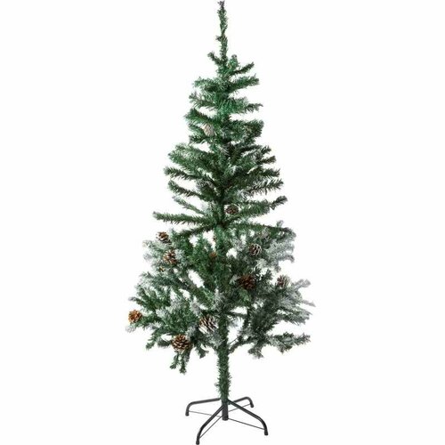 Елка искусственная напольная ПВХ, 150см, с шишками, заснеженная HD-XYP023-5G зеленый