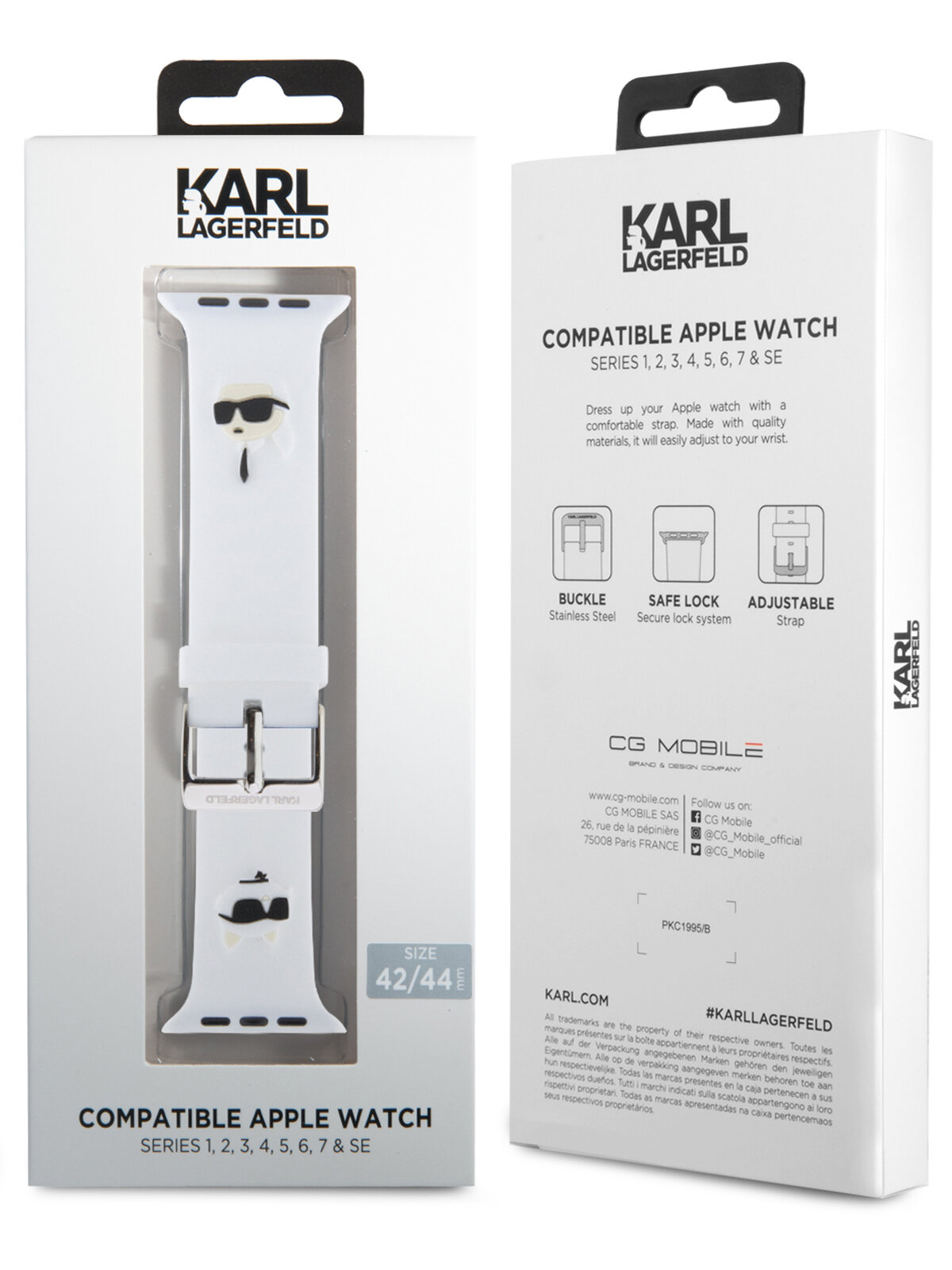 Karl Lagerfeld для Apple Watch 45/44/42 mm ремешок 3D Rubber NFT Karl & Choupette heads White — фото 5