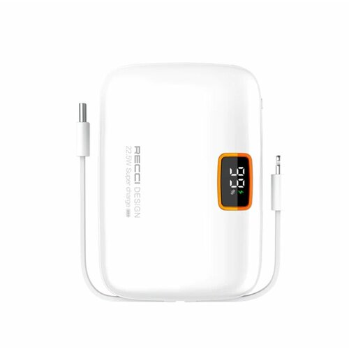 Внешний аккумулятор Recci Genius 10000 mAh USB Кабель Type-C SCP 225 W Кабель Lightning PD20W Белый 495000₽