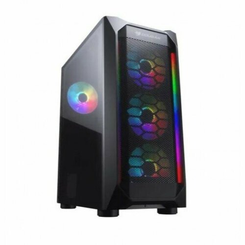 Корпус Cougar MX410 Mesh-G RGB, 4x 120mm ARGB fan + HUB, без БП, боковое окно, чёрный, ATX корпус miditiwer aerocool mirage g bk v1 atx argb glass window 1x mirage 120mm fan usb3 0 x2 usb2 0x1 4710562759549