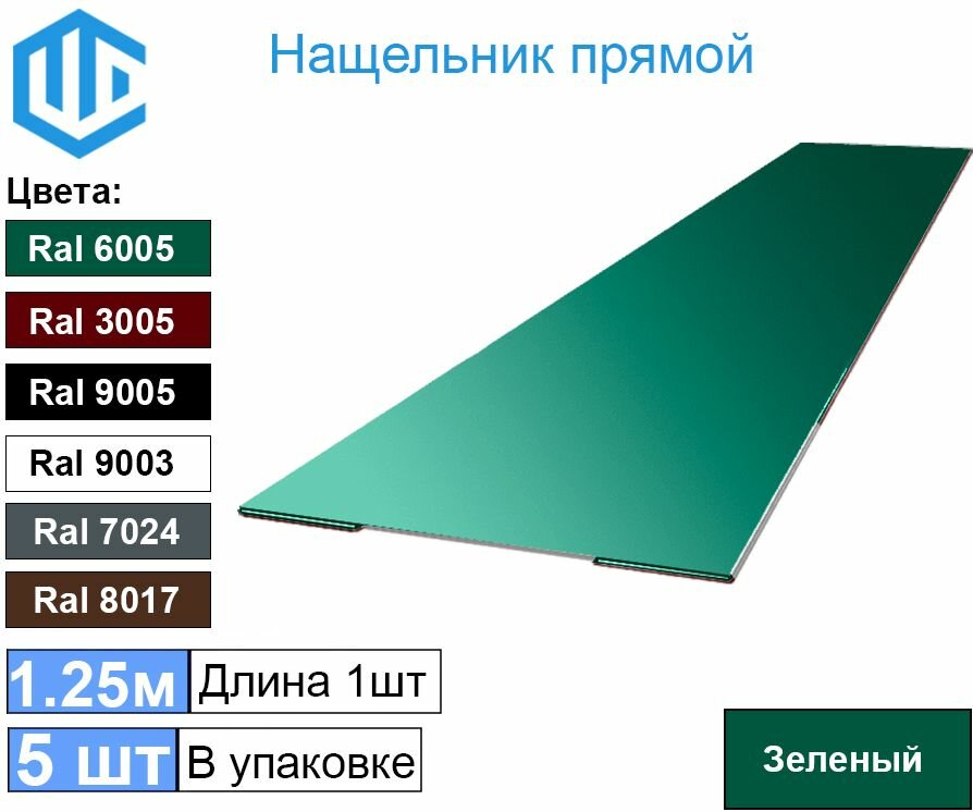 Нащельник прямой металлический 50мм Зеленый Ral 6005