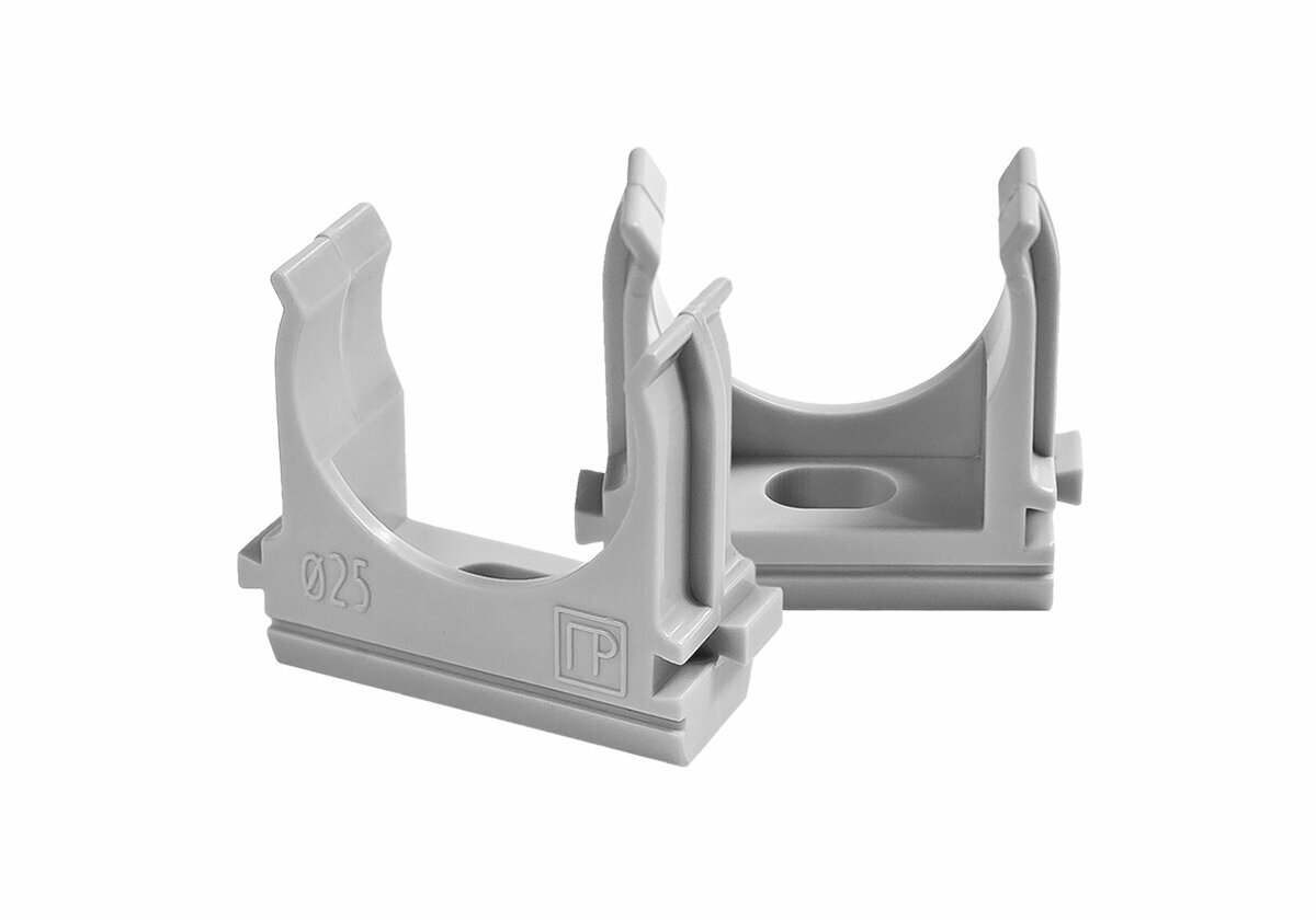 Крепеж клипса для труб и гофры d25мм Plast-electro (100шт) цвет серый