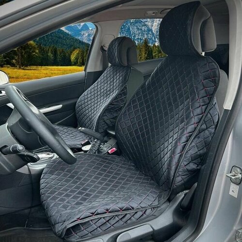 Комплект накидок на весь салон астра PRO PLUS, материал велюр, закрытые бока, ПСП, ромб закреп, цвет черный, строчка красная