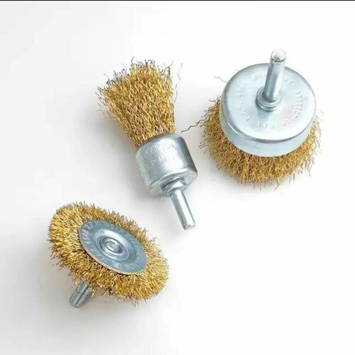 Набор щёток-крацовок для дрели 3 шт витая стальная латунированная проволока 03мм 400₽