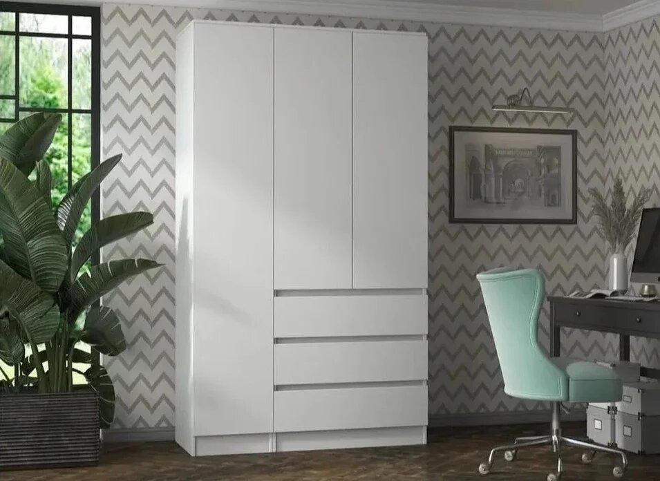 фото Шкаф "бьянко" 3-х ств. с 3-мя ящиками 1200х500х2100 белый