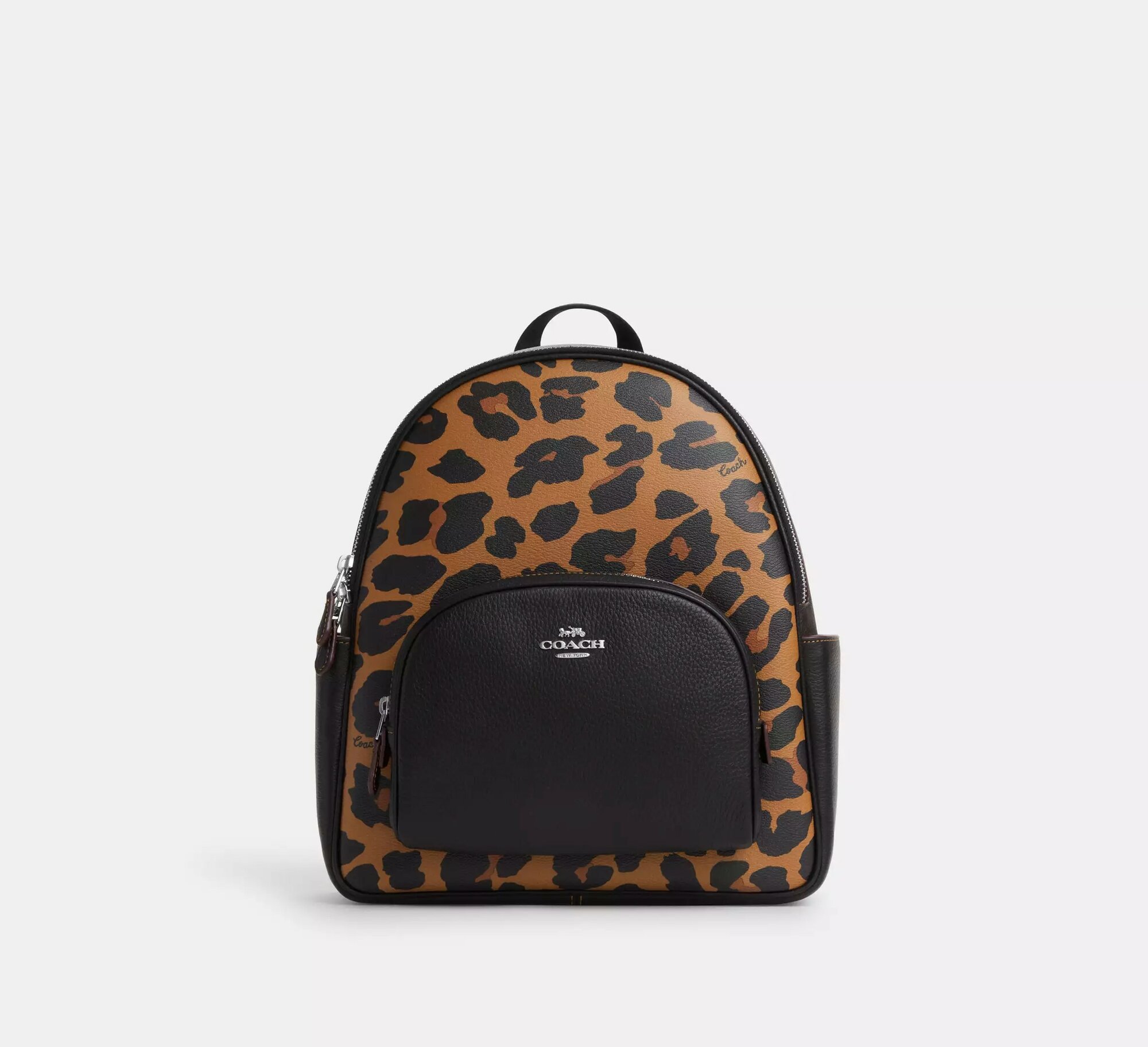 Рюкзак женский леопардовый кожаный+Canvas Coach Court Backpack With Signature Canvas And Leopard Print 10011285JAX SV/LIGHT SADDLE MULTI LEO SIG COURT BKPK