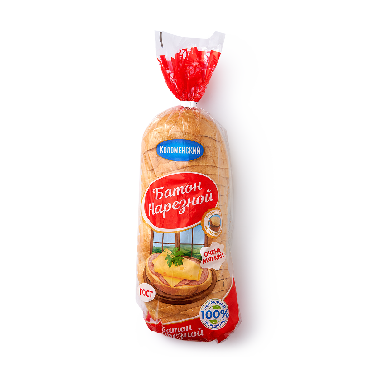 Батон Коломенский, нарезной, пшеничный, нежный белый мякиш, 400 г