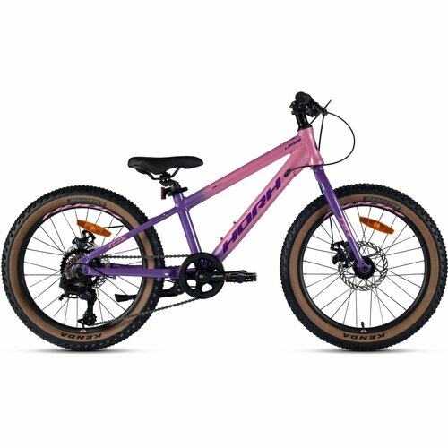 Велосипед детский горный Horh JAB Rmd 20 2024 с алюминиевой рамой 7 скоростей дисковые механические тормоза для детей 6-8 лет цвет розовыйфиолетовыйчерный рост 130-140 см 31364₽