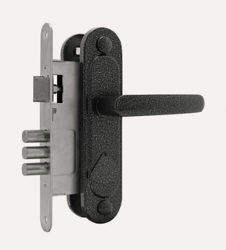 Изображение товара Замок врезной сувальдный с защёлкой в комплекте с ручкой Омега (замки) омега ЗВ9.1-01 (серебро), 3 кл.