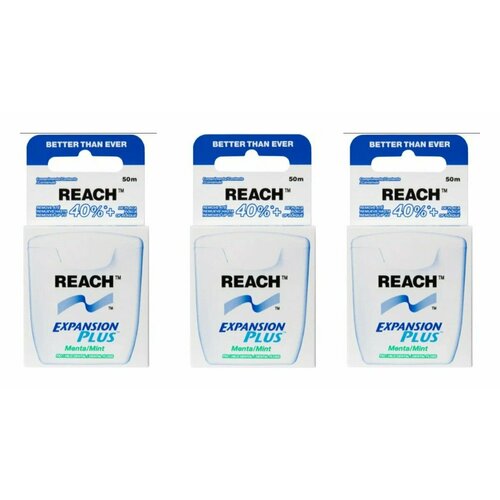 Зубная нить Reach пропитанная воском с мятным вкусом 50 м 3 шт 2535₽