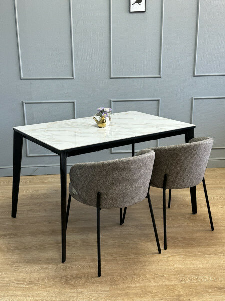 Стол KENNER KR1200 черный/керамика мрамор белый глянец — фото 1