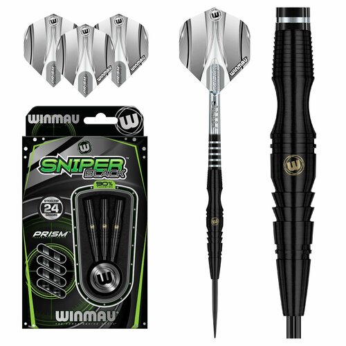 Дротики (24гр, 90% вольфрам) WINMAU SNIPER BLACK steeltip. Профессиональные дротики для игры в Дартс. черный