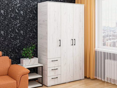 Изображение товара Шкаф МК "Пирамида" Шон-19 распашной, трехдверный, с 3-мя ящиками , цвет крафт светлый 210х120х52 см