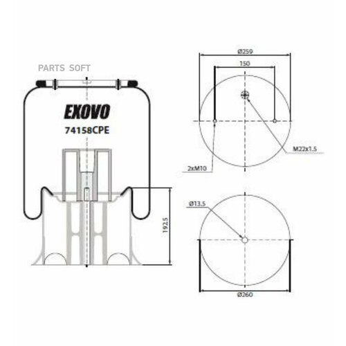 EXOVO 74158CPE _пневмоамортизатор 13110₽