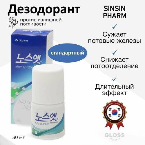 Дезодорант роллер лечебный против излишней потливости от пота синий No Sweat No Stress 30 мл Корейская косметика