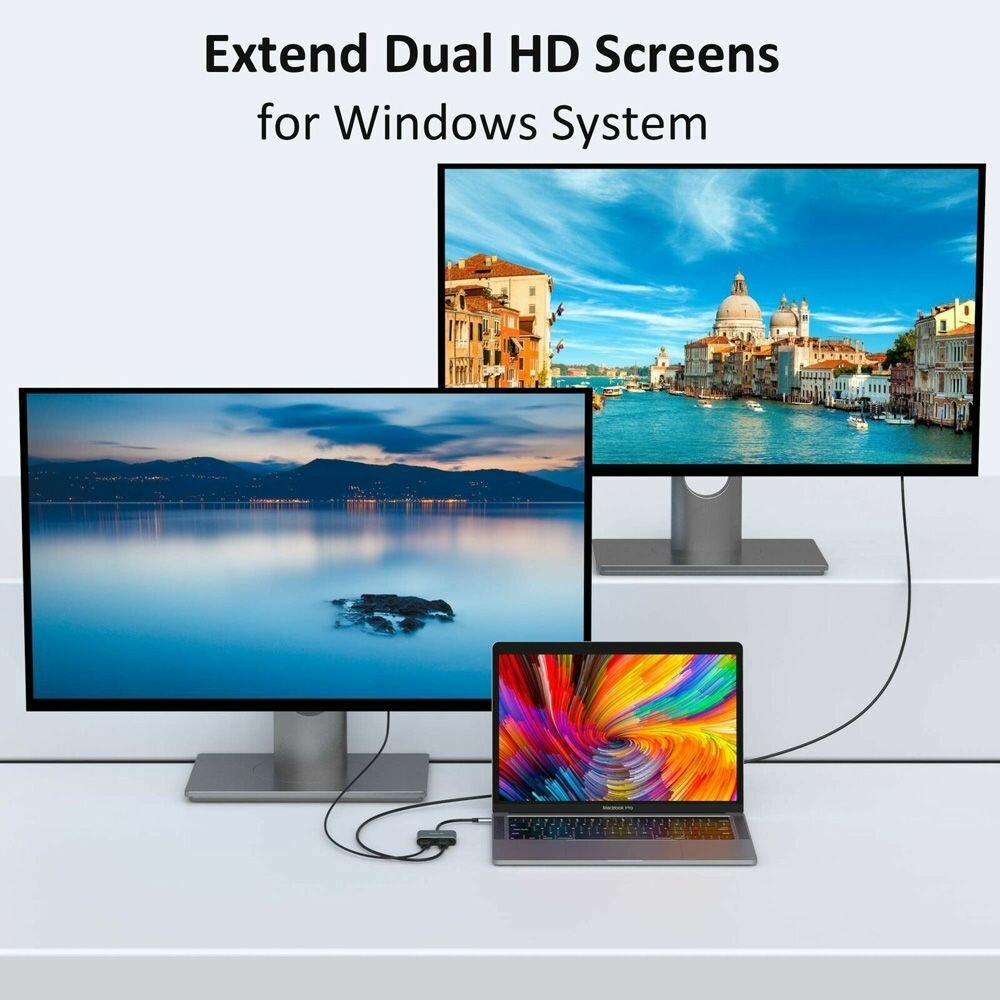 Видеокабель, видеоадаптер 4K, USB 3.1 Type-C -> 2 x HDMI, функция MST (ORIENT C227) — фото 1