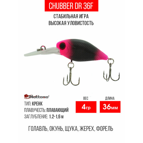 Воблер для рыбалки Mottomo Chubber DR 36F 4g кренк плавающий для спиннинга, троллинга. Приманка на язя, щуку Black Pink