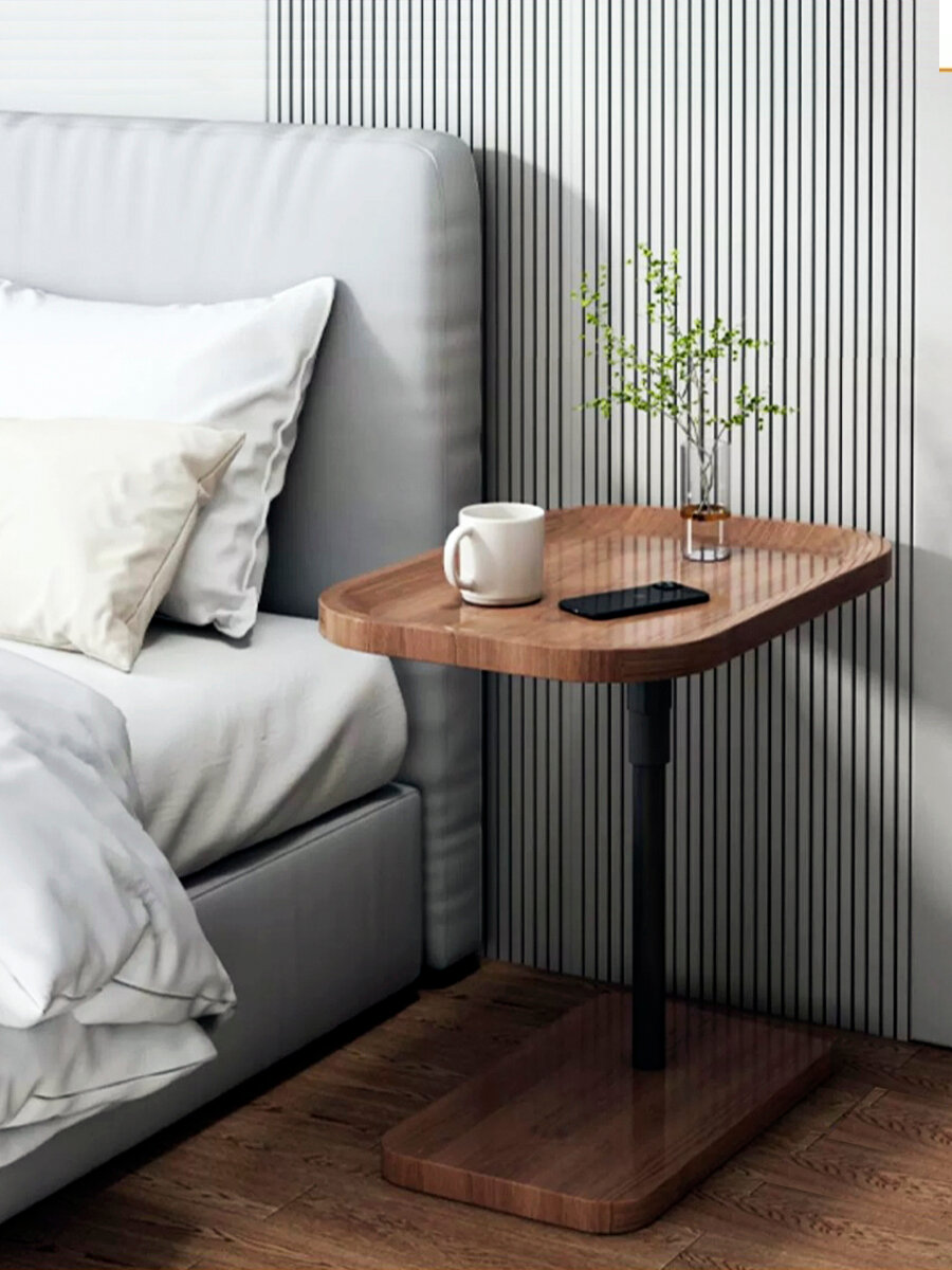 фото Прикроватный деревянный журнальный столик для гостиной, современный дизайн, цвет темное дерево