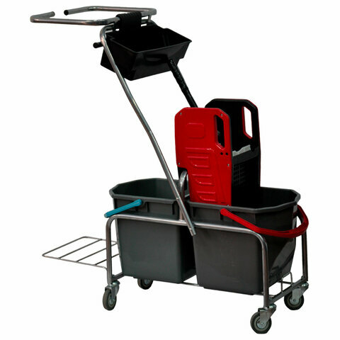 Тележка уборочная Eco-Force 2 ведра по 25 л отжим лоток для химии держатель для мешка металлический каркас бесшумные колеса 22EF/6