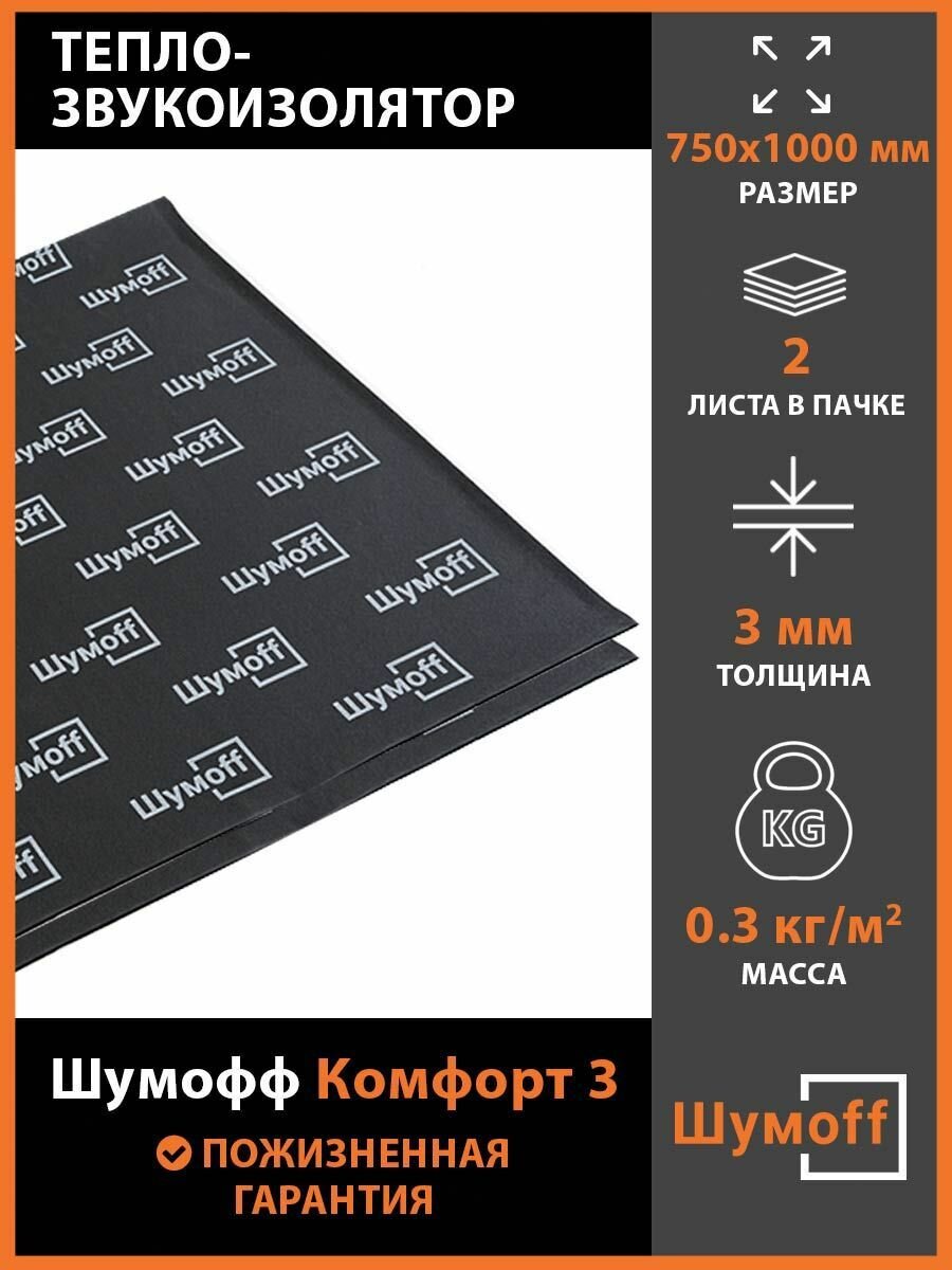 Тепло-звукоизоляция Шумофф Комфорт 3 (2 листа)