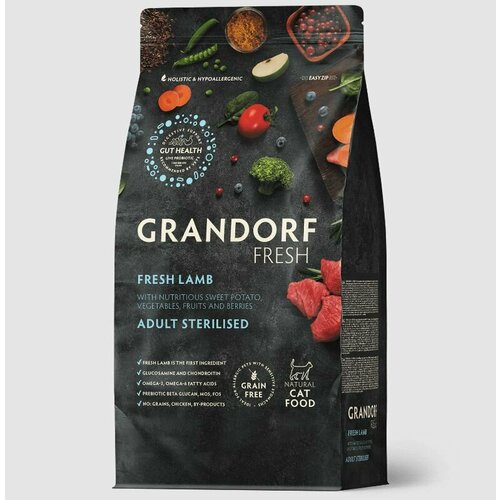 Корм сухой Grandorf Fresh для стерилизованных или пожилых кошек с ягненком и бататом, 2кг