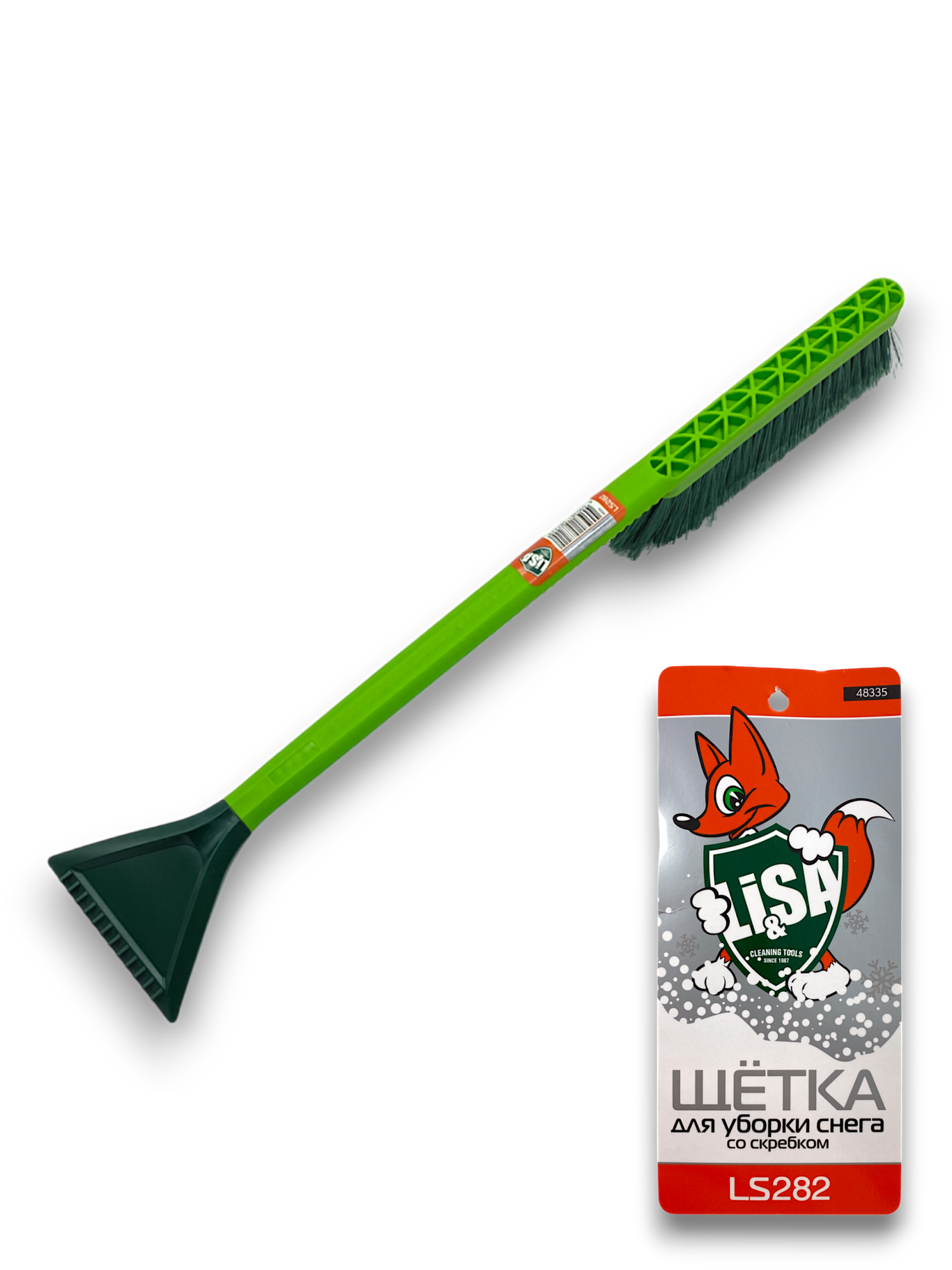 Щетка автомобильная 60 см. для снега cо скребком поролоновая ручка, прямая, салатово-зеленая Li-Sa 12409