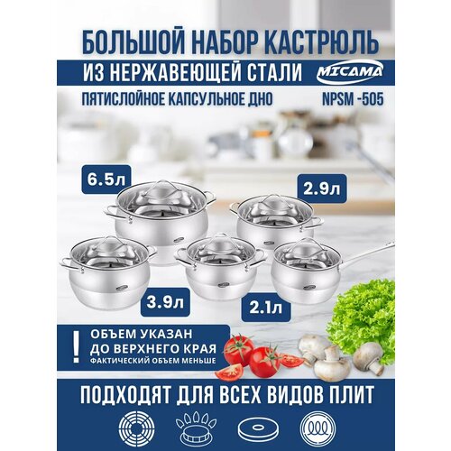 Набор кастрюль MICAMA для индукции, 4 шт, нерж. сталь, серебристый