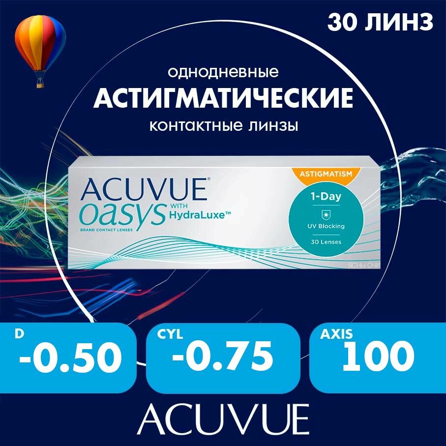 Acuvue Oasys 1day with hydraluxe for astigmatism 30 линз050075100